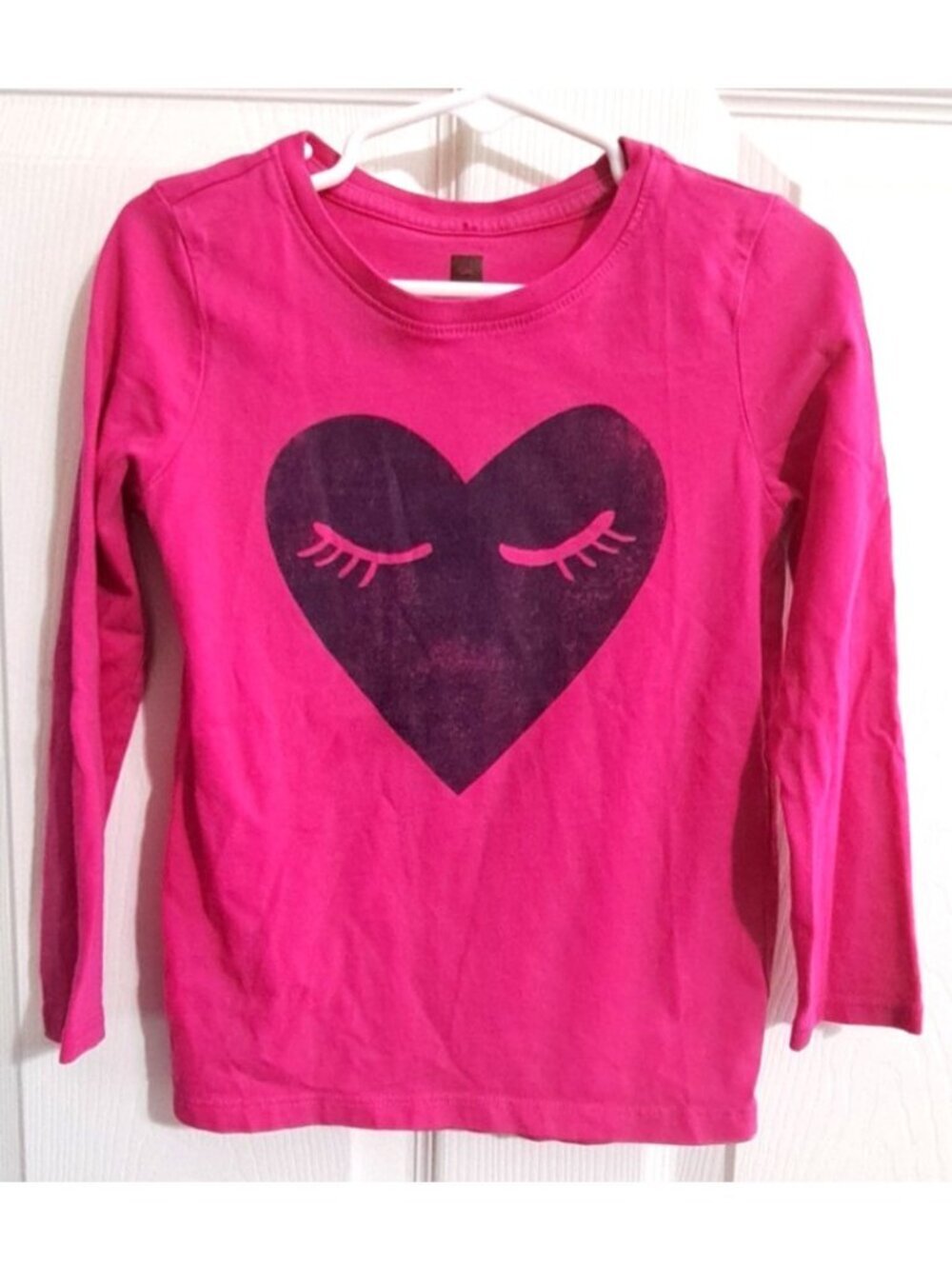 Tea Collection Girl's 5 Pink Long Sleeve Cotton T-Shirt Heart Design